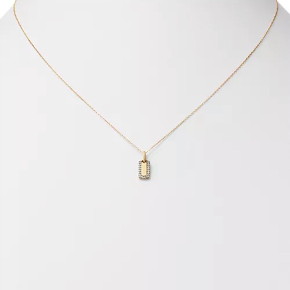 Adina Reyter 14K Yellow Gold Tiny Pavé Diamond Dog Tag Necklace